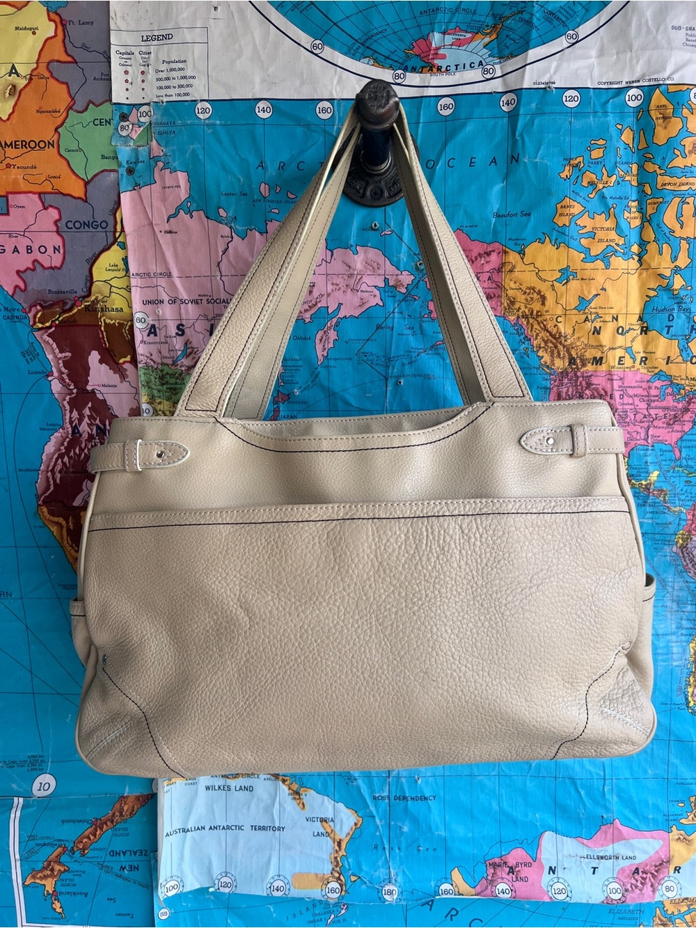 Franklin Covey Cream Leather Tote Bag